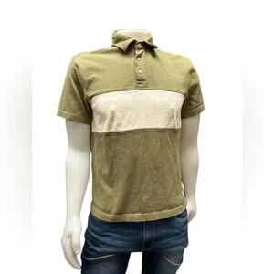Frank And Oak Green White Short  Sleeve Polo Top size Medium